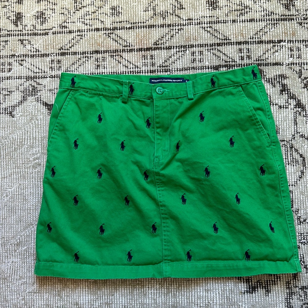 Vintage Ralph Lauren Sport Green Khaki Mini Skirt Womens Size 8